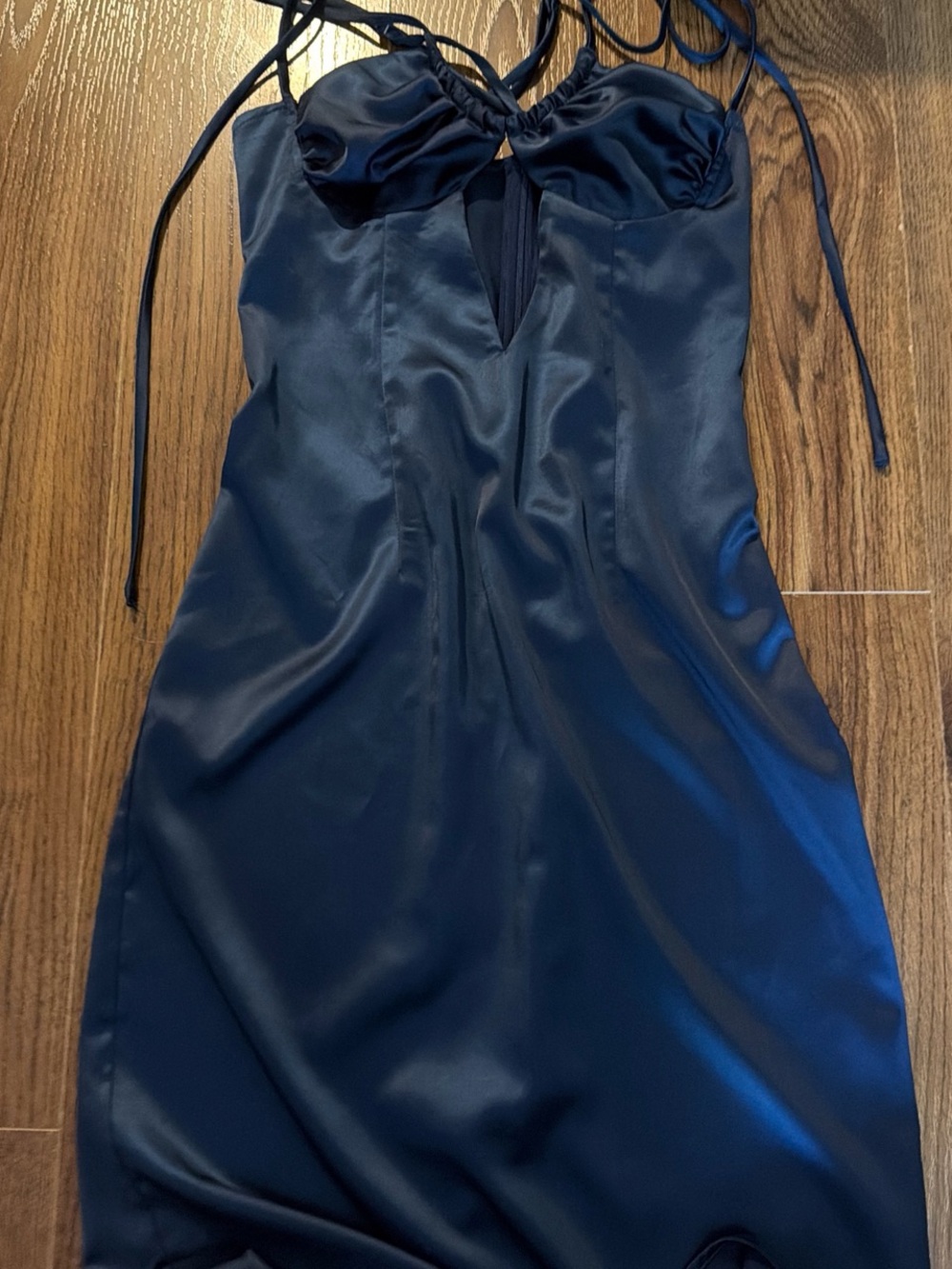 PrettyLittleThing Navy Satin Strapless Slip Dress
